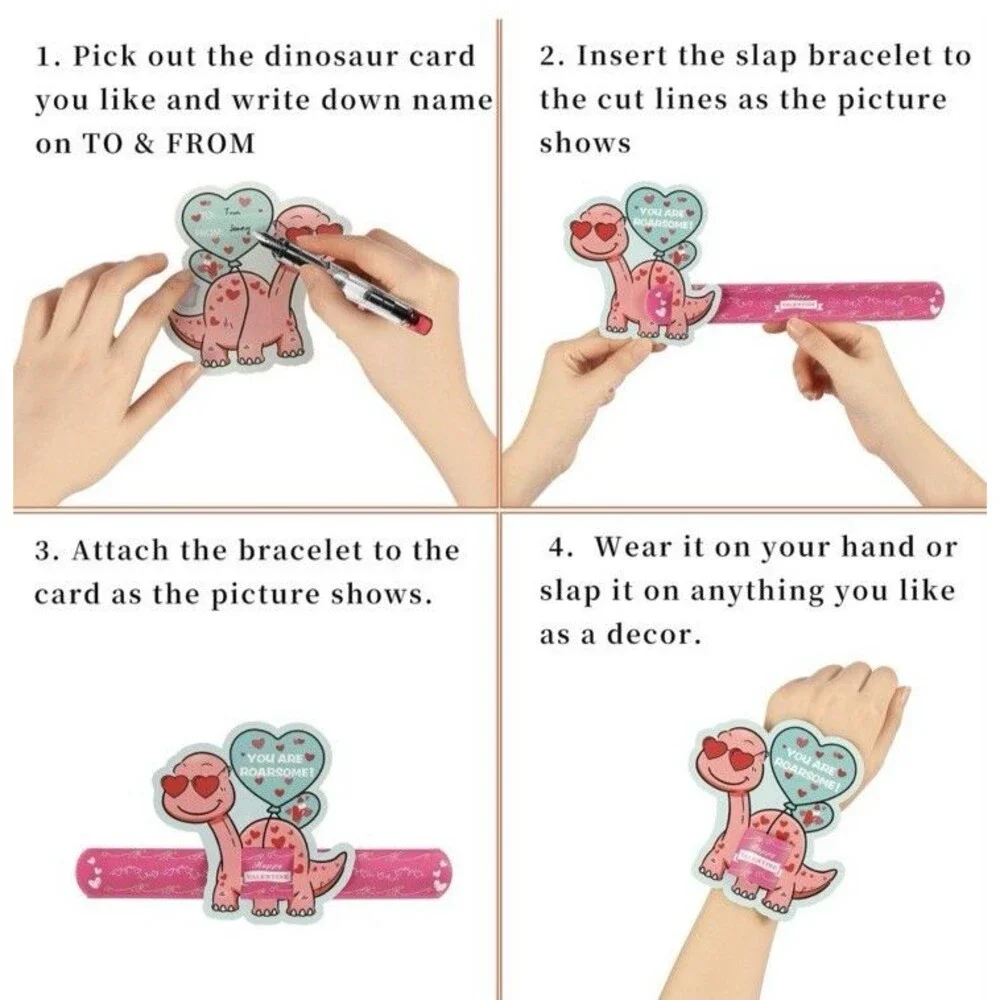 Valentine's Day Dinosaur Card Set 36 Cards w/ 36 Slap Bracelets